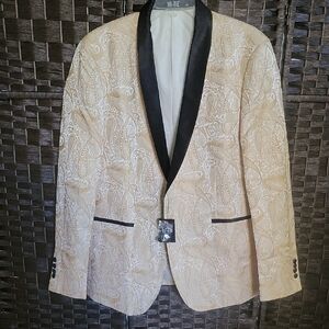 Cream Paisley Blazer with Black Trim